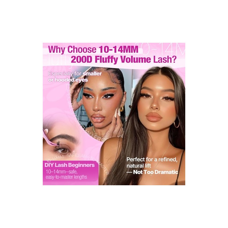 Yawamica Fluffy Lash Clusters 10-14mm Short Eyelash Clusters Thick 200D
