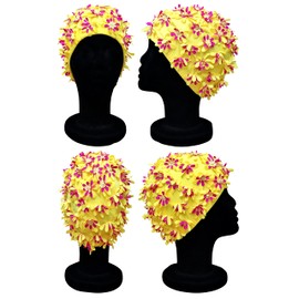 CHEX Ladies Rose Elasticated Swimming Hat Decorated Multicolour Floral Detailing Retro Style Swim Cap One Size Adults Soft And Easy Pull On (Yellow)