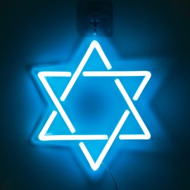 Letrero de neón de estrella de David, Attivolife Hanukkah, decoración de neón con forma de estrella judía, decoración de pared LED para oficina en casa, regalos de cumpleaños para judíos judíos y