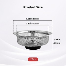 Stainless Steel Strainer Insert for Kitchen Sink, 3.3 Inch Drain Filter with Fine Mesh, Rustproof Strainer Basket for Standard Drains, Kitchen Sinks, Strainer for Food Leftovers
