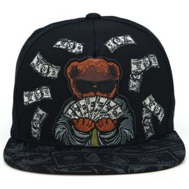 JLGUSA Hustle Money Bear New Leader TL Embroidery Snapback Dollar Adult Cap Hat (Black)