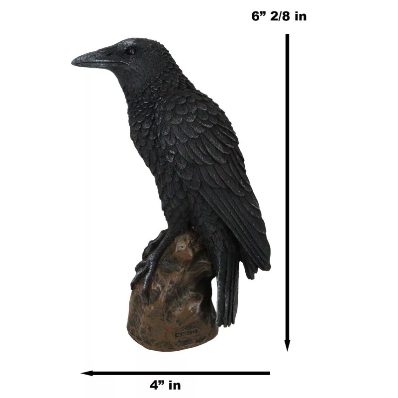 Ebros Gothic Raven Statue Crow Scavenger Bird Perching On Rock