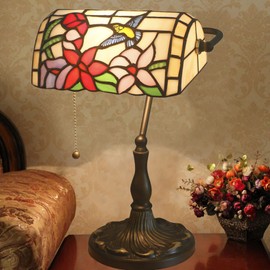 errzom Hummingbird Lamp,Tiffany Lamp,Stained Glass Table Lamp,Stained Glass Lamp,Bird Lamp,Hummingbird Night Light,Glass Table Lamp,Flower Lamp,Hummingbird Light,Bankers Lamp,Reading Desk Lamp,L