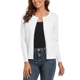 CUNYI Women's Crew Neck Cardigan, White