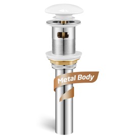 KES Bathroom Sink Drain with Oveflow, Pop Up Drain for Bathroom Sink, Bathroom Sink Stopper (White Ceramic Cap and All-Metal Body), S2008A-CW
