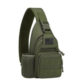 ZHIERNA Tactical Crossbody Bag for Men with Water Bottle Holder, MOLLE EDC Shoulder Sling Chest Bags with USB Charging Port for Travel Walk(Army Green)