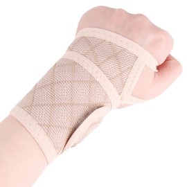 手首サポーター 女性 レディース 女性用 おしゃれ 巻きつけタイプ メッシュ 手首 腱鞘炎 固定 保護 左右兼用 フリーサイズ 調整可能 パソコン作業 家事 育児 テーピング (ベージュ)