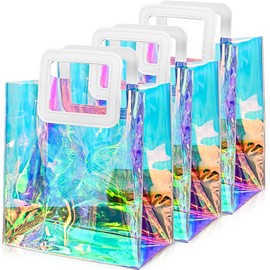Holographic Small Gift Bag with Handles Iridescent Transparent Reusable Bags for Women Birthdays Weddings Party