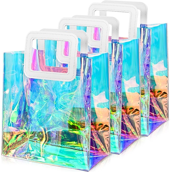Holographic Small Gift Bag with Handles Iridescent Transparent Reusable Bags