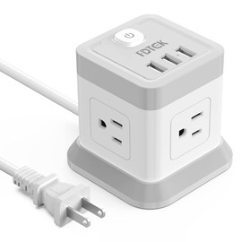 2 Prong Power Strip with USB, Flat Plug Extension Cord with 4 Outlets and 3 USB Ports, 5 FT Power Cord Desktop Charging Station, Overload Protection, Compact Portable Ideal for Non-Grounded Outlets