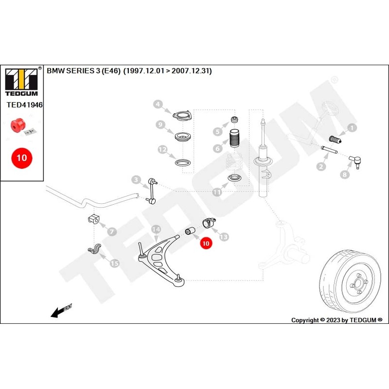 TEDGUM TED41946 POLYURETHANE FRONT LOWER CONTROL ARM BUSHING LEFT/RIGHT REAR