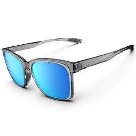 [HAAYOT] Polarized Sunglasses Men Women Sports Sunglasses 100% UV Protection Flexible Lightweight TR90 Frame Sunglasses, Clear gray x ice blue