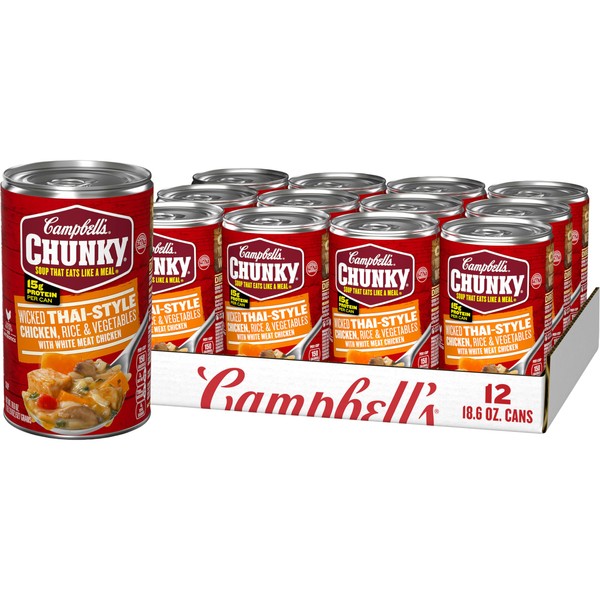 Campbell's Chunky Soup, Wicked Thai-Style Chicken with Rice and Vegetables Soup, 18.6 Oz (Pack of 12)