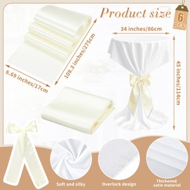 Mindsoft 12 Pcs Cocktail Table Covers with Satin Sash, 34 x 45 in Round Cocktail Tablecloths Bar High Top Stylish and Elegant Table Cover Skirt for Weddings Parties Banquets (White,Light Beige)