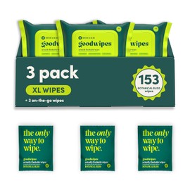 goodwipes Flushable Wipes - Botanical Bliss Wet Wipes for Adults, Sewer & Septic Safe, Guest Bathroom Essentials for Women & Men, pH Balanced & Extra Large, 153 Count (3 Packs and 3 Singles)