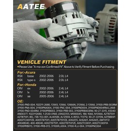 AATEE Upgraded Alternator for:-Honda CRV 2002 2003 2004 2005 2006 EX LX SE 2.4L L4, for:-Acura RSX Base Type-s 2002-2006 2.0L L4, 12V 90Amp CW 7-Groove Pulley OE# 31100-PND-004 13965 13966N