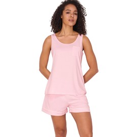 GYS Bamboo Viscose Women Pajama Sets Sleeveless Tank Top with Shorts Summer Lounge Sets, Pink, Medium