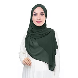 Premium Chiffon Hijab Head Scarf Shawl Wrap for Muslim Women Lightweight Spring Summer (Dark Green)