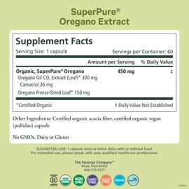 PURE SYNERGY SuperPure Oregano Extract | Oregano Oil Extract Capsules | Organic Oregano Oil and Leaf Extract Supplement | for Immune, Digestive, and Respiratory Health (60 Capsules)