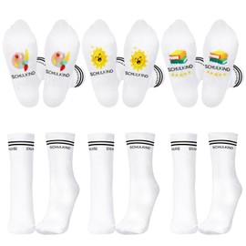 HONMOK 3 Pairs of Socks for Primary School Pupils School Child Cotton Socks Sneaker Socks Children Gift for Boys Girls First Day of School Birthday Children's Day Christmas, School Child White