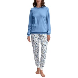 CALIDA Flower Nights Women's Soft Easy Care Elasticated Waistband Soft Cuffs, Riviera Blue