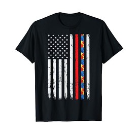 Thin Red Line Firefighter Support Autism 4th July Flag Shirt