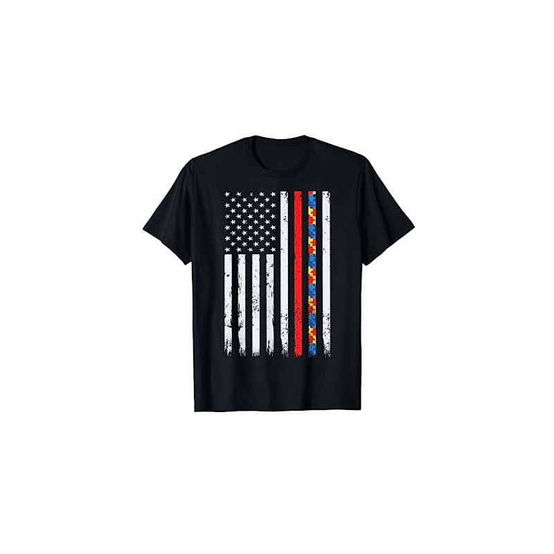 Thin Red Line Firefighter Support Autism 4th July Flag Shirt