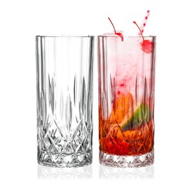 Barski Highball Glass - Drinking Glasses - Set of 2 - Hiball Tumblers - Glass Crystal Tumbler - for Water, Juice, Beer, Mixed Cocktails, Mojito Glass, Tom Collins Bar Glassware, 13 oz, Made in Europe