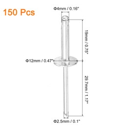 sourcing map 150Pcs 5/32"x3/4" Aluminum Large Head Tri Grip Rivets, Large Flange Tri Grip Rivets for DIY, Sheet Metal, Automotive Repairs, Furniture, Marine Boat (Silver)