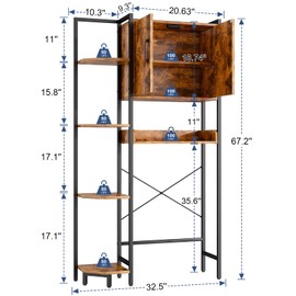Roxibelt K2 Heavy Duty 7-Tier Over The Toilet Storage Cabinet（With Magnetic Doors & Adjustable Feet）Freestanding Above Toilet Shelf，Space Saver Bathroom Organizer 9.3"D x 31.5"W x 67.2"H，Rustic Brown