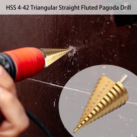 Step Drill HSS Cone Drill Bit - 4-42 mm, 14 Sizes Taper Drill Hole Drill Spiral Groove Peeling Drill, Ideal for Metal, Wood, Plastics