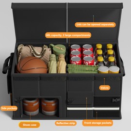 60L Car Trunk Organizer Waterproof Foldable Car Organizer, Flexible Storage Space with Hard Covers, for Suv Jeep Sedan for Car Accessories, Tools, Sundries, 2 Compartments with Shoe Case
