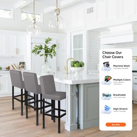 Bar Stool Slipcovers, Pack of 2, Bar Stool Chair Covers, Stretch Chair Cover with Backrest, Bar Stool Covers, Washable Dining Room Chair Covers, High Bar Stool Chair Covers for Bar Counter Café (Grey,