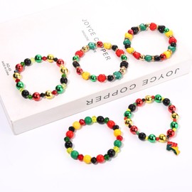 BSJELL 5 Pack Beaded Bracelet Stackable Juneteenth Africa Beaded Stretch Bracelet Holiday Charm Bracelets Festive Africa Jewelry Gifts for Women