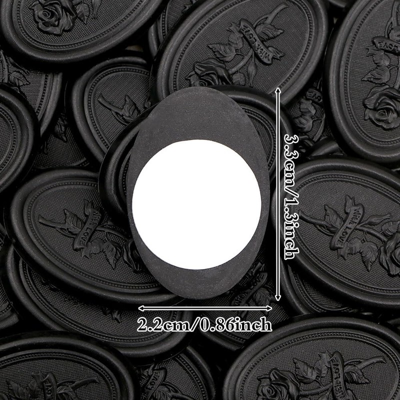 Aiviman Rose Oval Wax Seal Stickers, 50Pcs Black Self-Adhesive Envelope