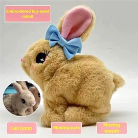 Mvsamzty Interactive Bunny Plush Toy Jumping, Twitching, and Shaking Ears (Brown)