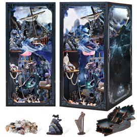 MiniCity Book Nook Kitwith Dust Cover and LED Light, 3D Wooden Puzzle Bookend Bookshelf Insert Decor for Teens and Adults (The Song of Sirens)