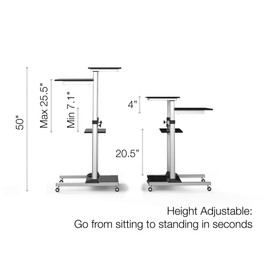 TechOrbits Rolling Desk for Laptop - Standing or Sitting Mobile Computer Cart with Wheels, Adjustable Height & 27.5-inch Surface - Portable Home Office Workstation - Black﻿