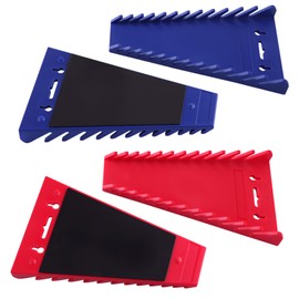 LEONTOOL 4Pack Magnetic Wrench Organizer for Tool Box, 48 Slots Wrench Rack Tool Trays for SAE(1/4"- 1-1/16") and Metric(6mm-24mm) Wrench Storage, Wrench Holders Combination Wrench Organizer, Red&Blue