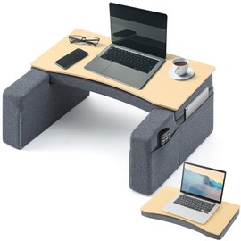 Cinnvoice Portable 2-in-1 Lap Laptop Desk Pillow, Cushion Lap Desk with Armrests Detachable Design, Reading Pillow with Sturdy Wooden Surface, Desk for Bed, Working in Couch for Adults Book Lovers