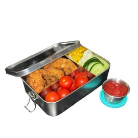 Generic Premium Airtight Stainless Steel Bento Lunch Box with 850ml Capacity and Condiment Carrier, Dishwasher Safe, 3 Compartments, Children & Adults, Work, School, Camping, Travel, ZG850SSBLBWCH