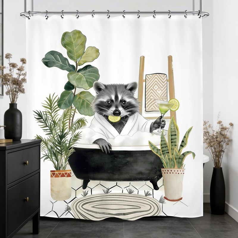 Kalmico Funny Raccoon Animal Shower Curtain 60Wx72L Inch Hilarious Gray