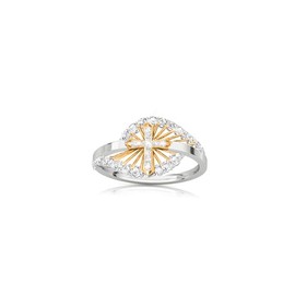 Savlano 18K White & YellowGold Plated Round Cut Cubic Zirconia Small Cross Band Ring Women Religious Ring