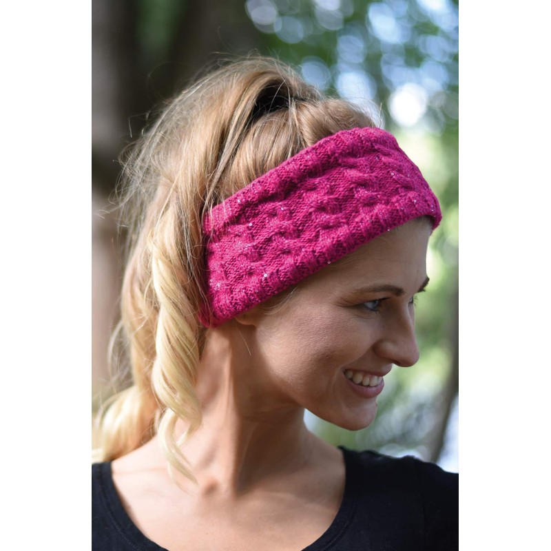 styleBREAKER women knit headband with plait pattern and sequins, fleece