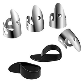 6 Pieces Banjo Finger Picks Set, Including Stainless Steel Finger Picks and Thumb Picks, Metal Finger Picks Adjustable Bass Finger Picks for Guitar, Banjos and Other Instruments (Silver, Black)