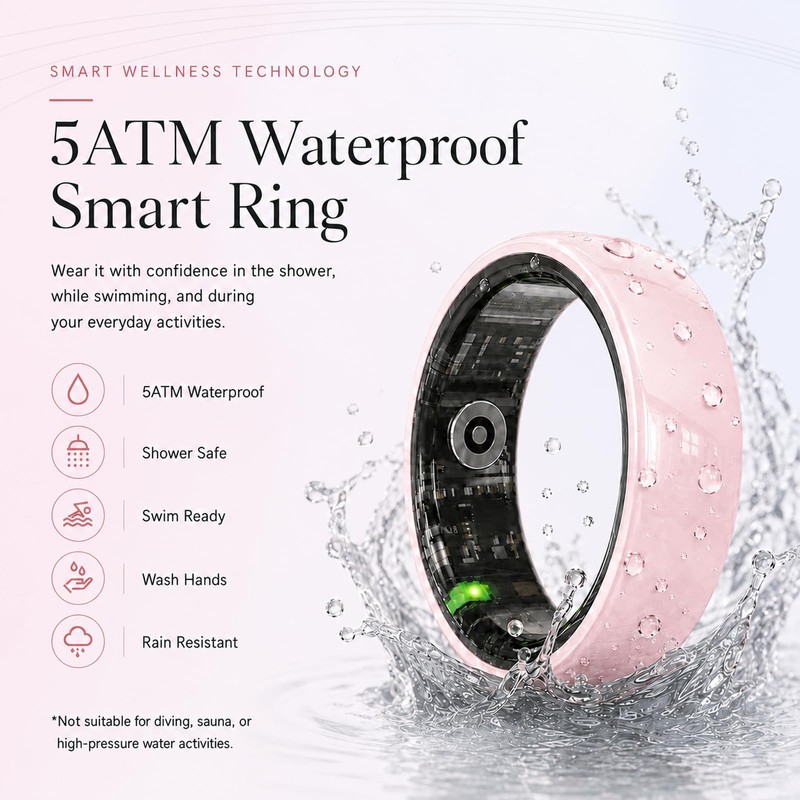 Sqrutri Pink Ceramic Smart Ring for Women, Health & Sleep