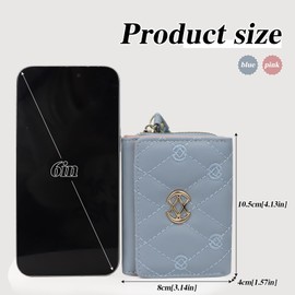 AdiStylinno Women’s Small Wallets, Soft PU Leather Trifold Compact Wallet, Cute Card Holder Purse with Zip Pocket and Strap (Blue)