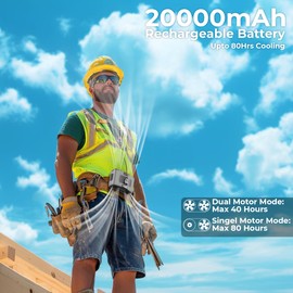 AddAcc Portable Waist Fan, 20000mAh Battery Operated, Clip On Belt & Rechargeable, 10 Speeds 16000RPM Strong Airflow, Max 40H Working Time, Personal Shirt Fan for Outdoor Jobsite Camping Travel