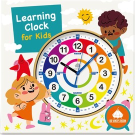 da Vinci's Room 12 Inch Silent Analog Telling Time Teaching Clock for Kids, Wall Clock for Kids Learning to Tell Time for Classroom, Wall, Bedroom, Playroom, Homeschool