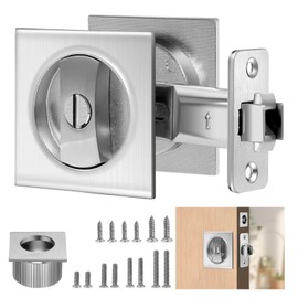 Lipshome Pocket Door Lock, Pocket Door Lock with Key, Pocket Door Hardware, Sliding & Barn Door Hardware, Square Design (Silver keyless Model)
